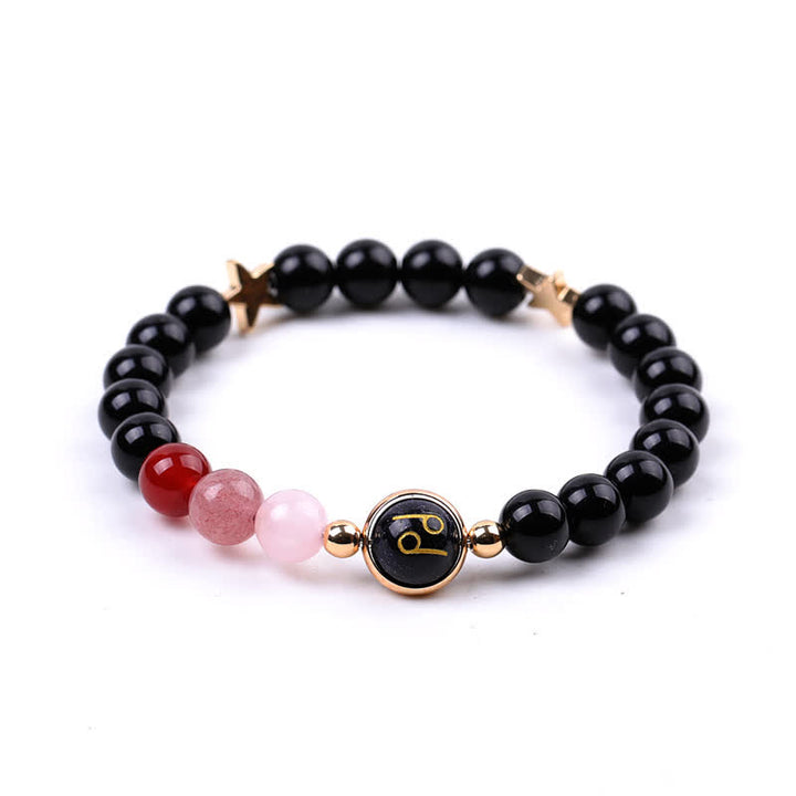 Olivenorma Bracciale con perline in pietra naturale e pentagramma zodiacale doppio 