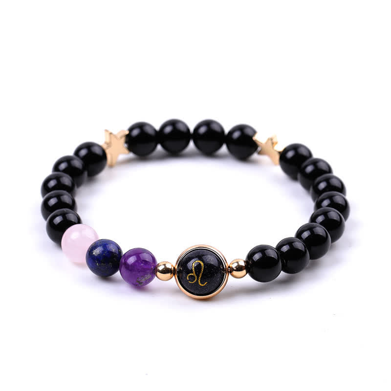 Olivenorma Bracciale con perline in pietra naturale e pentagramma zodiacale doppio 