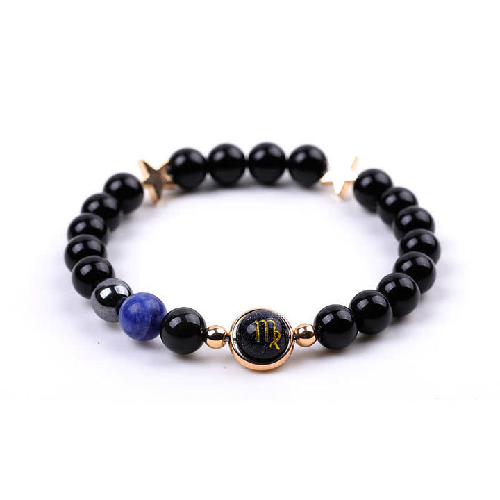 Olivenorma Bracciale con perline in pietra naturale e pentagramma zodiacale doppio 