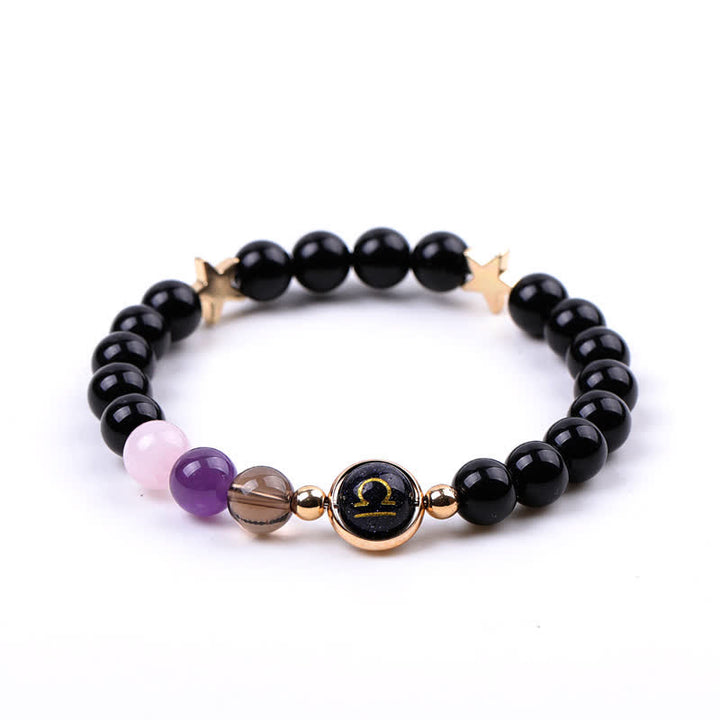 Olivenorma Bracciale con perline in pietra naturale e pentagramma zodiacale doppio 