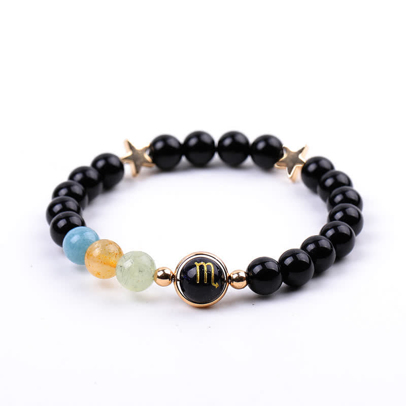 Olivenorma Bracciale con perline in pietra naturale e pentagramma zodiacale doppio 