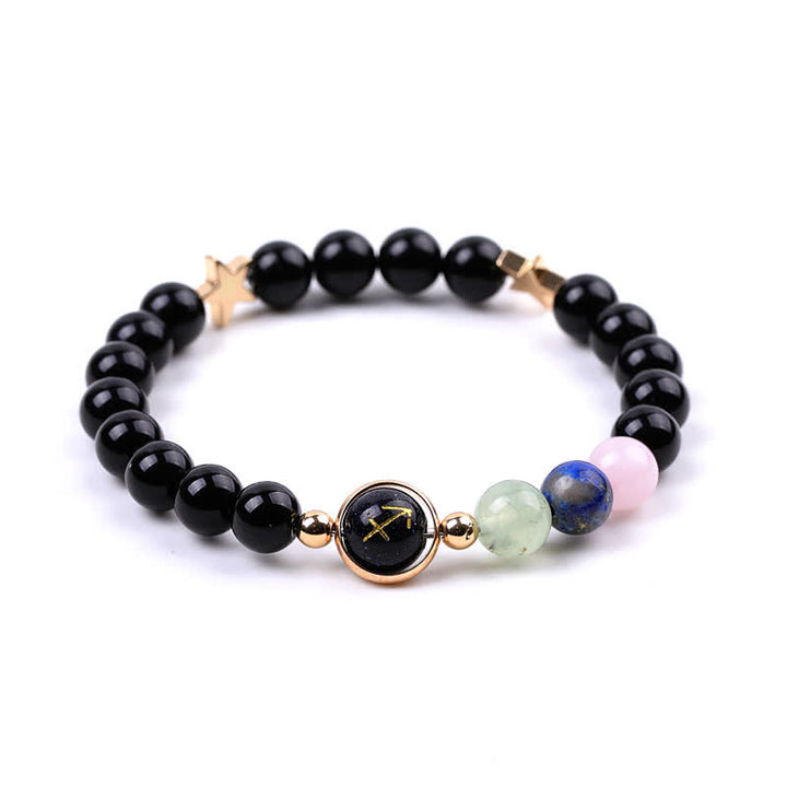 Olivenorma Bracciale con perline in pietra naturale e pentagramma zodiacale doppio 