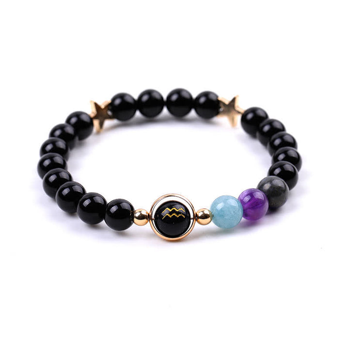 Olivenorma Bracciale con perline in pietra naturale e pentagramma zodiacale doppio 