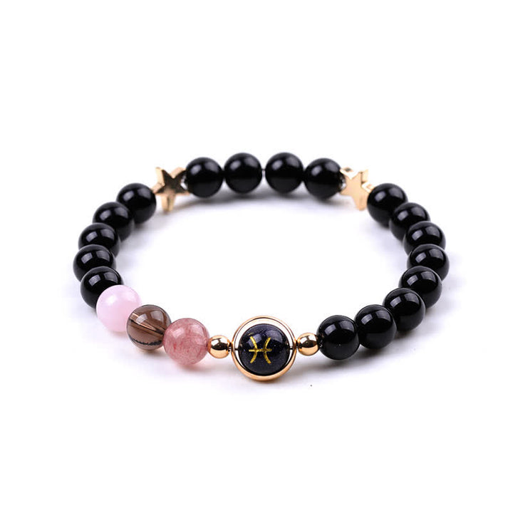 Olivenorma Bracciale con perline in pietra naturale e pentagramma zodiacale doppio 