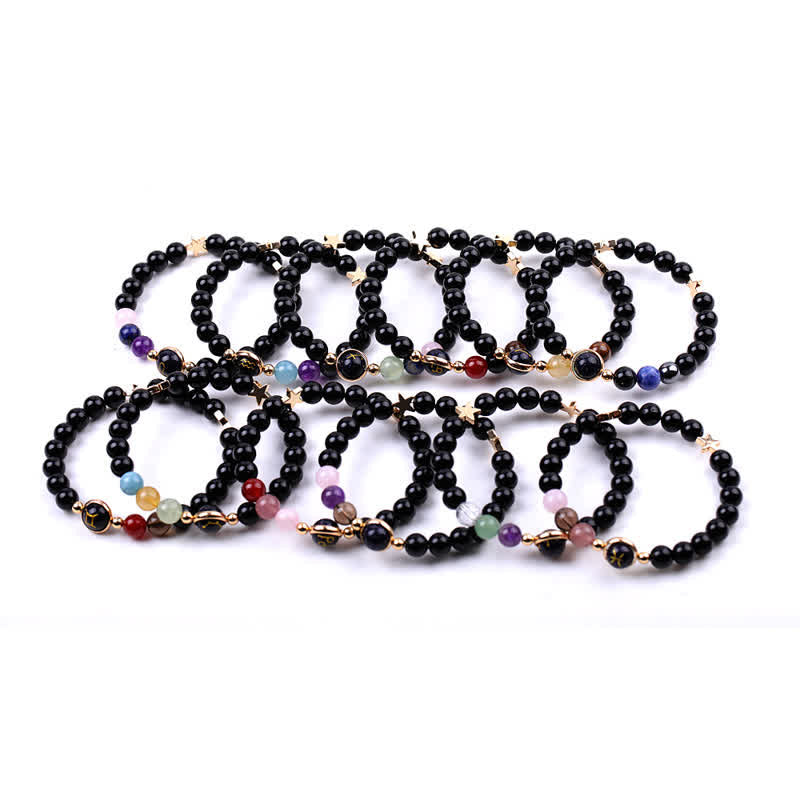 Olivenorma Bracciale con perline in pietra naturale e pentagramma zodiacale doppio 