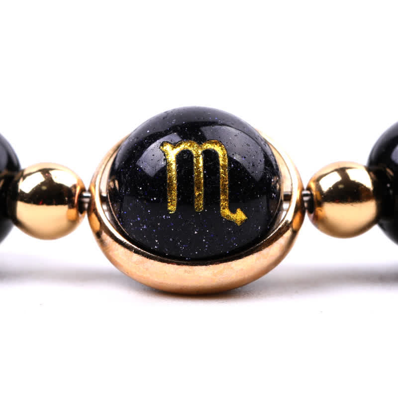 Olivenorma Bracciale con perline in pietra naturale e pentagramma zodiacale doppio 