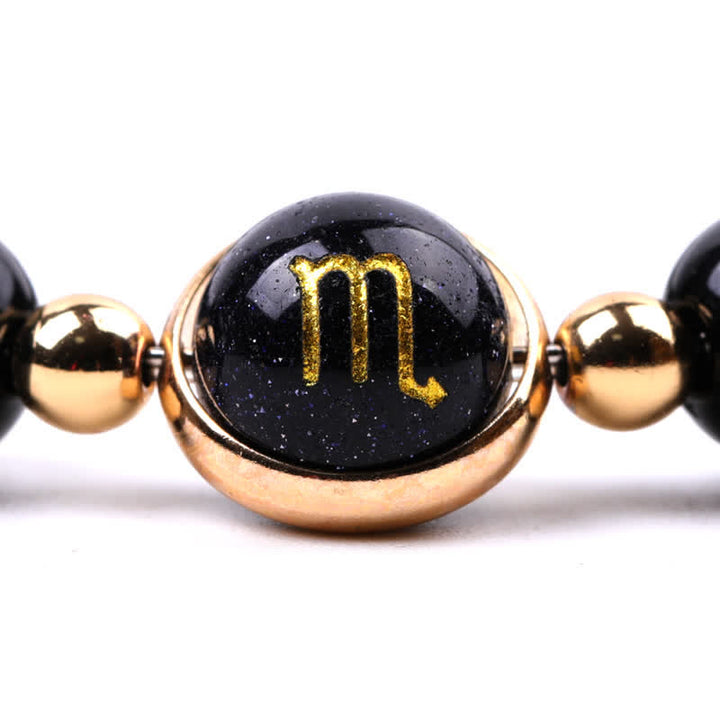 Olivenorma Bracciale con perline in pietra naturale e pentagramma zodiacale doppio 