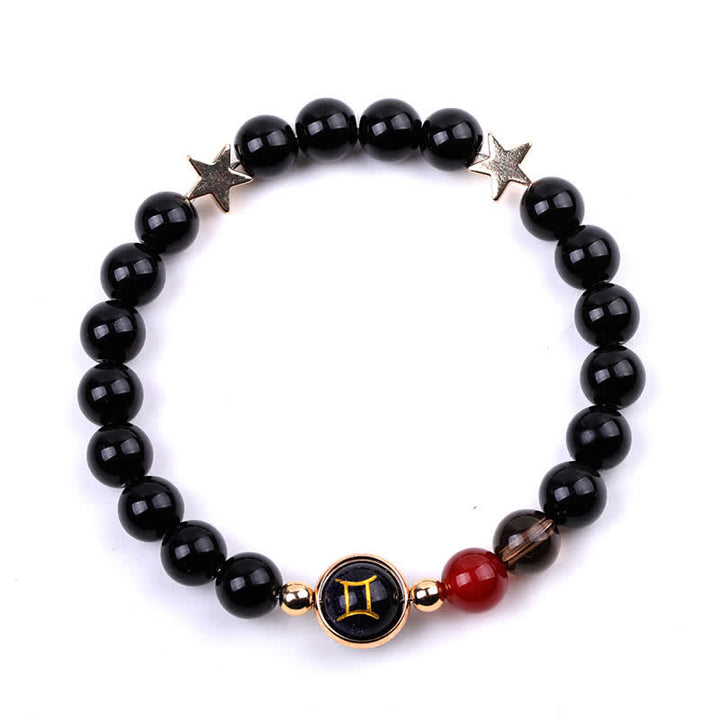 Olivenorma Bracciale con perline in pietra naturale e pentagramma zodiacale doppio 