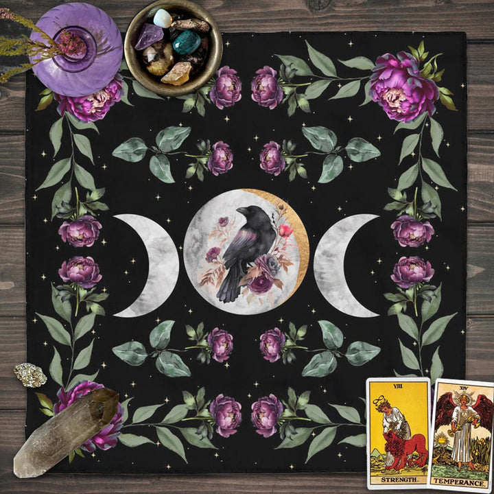 Tovaglia dei tarocchi Olivenorma Raven & Flowers Alter Cloth
