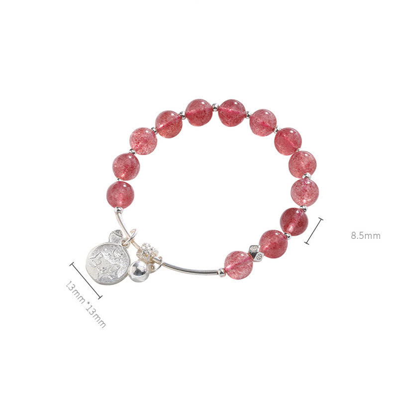 Bracciale con ciondolo a forma di campanella con perline di quarzo fragola Olivenorma