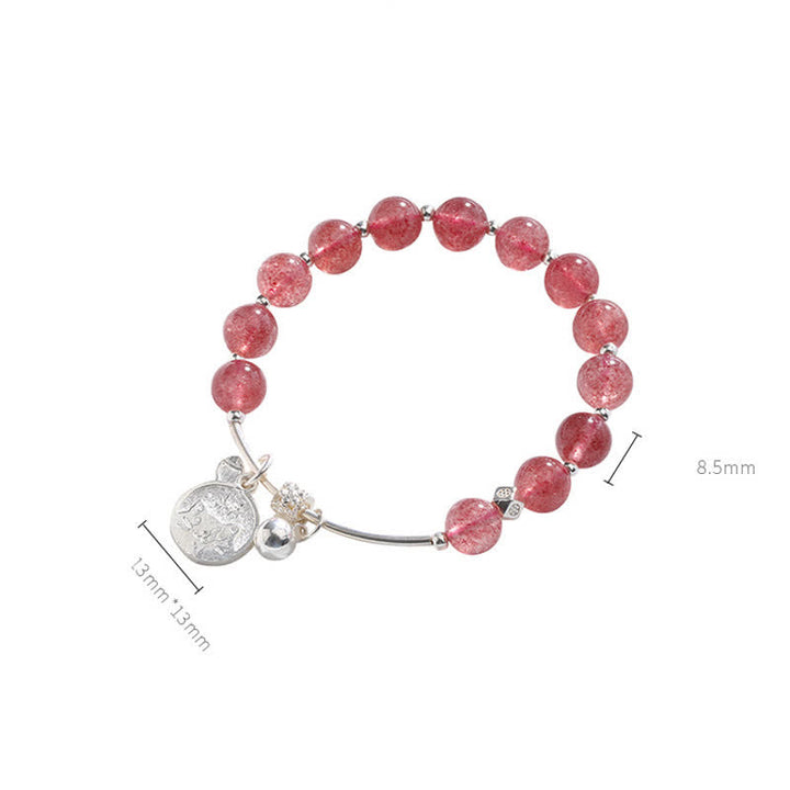 Bracciale con ciondolo a forma di campanella con perline di quarzo fragola Olivenorma