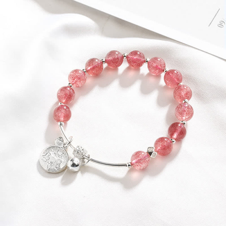 Bracciale con ciondolo a forma di campanella con perline di quarzo fragola Olivenorma