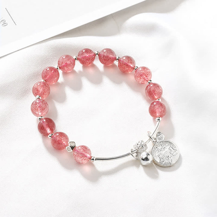 Bracciale con ciondolo a forma di campanella con perline di quarzo fragola Olivenorma