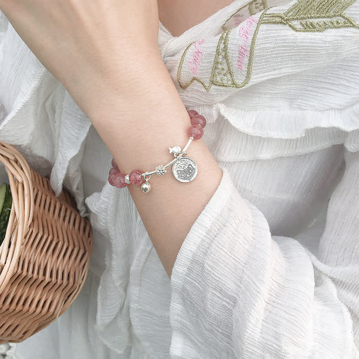 Bracciale con ciondolo a forma di campanella con perline di quarzo fragola Olivenorma