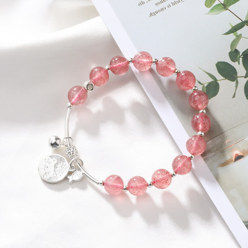 Bracciale con ciondolo a forma di campanella con perline di quarzo fragola Olivenorma