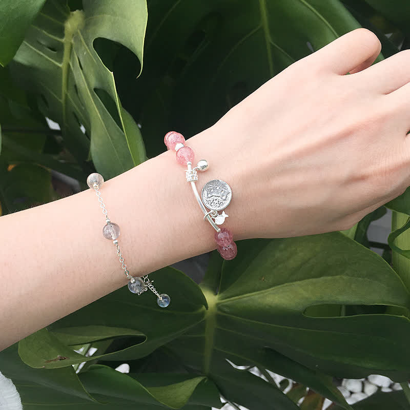 Bracciale con ciondolo a forma di campanella con perline di quarzo fragola Olivenorma