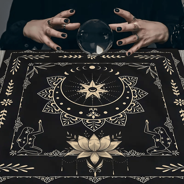 Olivenorma Tovaglia mistica con fasi lunari e segno del loto, divinazione e tarocchi