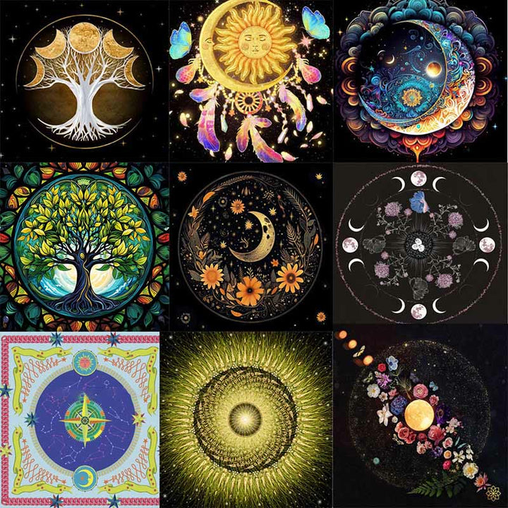 Tovaglia quadrata Olivenorma Chenille Wicca Moon Phase