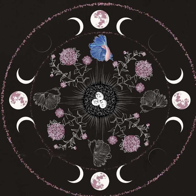 Tovaglia quadrata Olivenorma Chenille Wicca Moon Phase