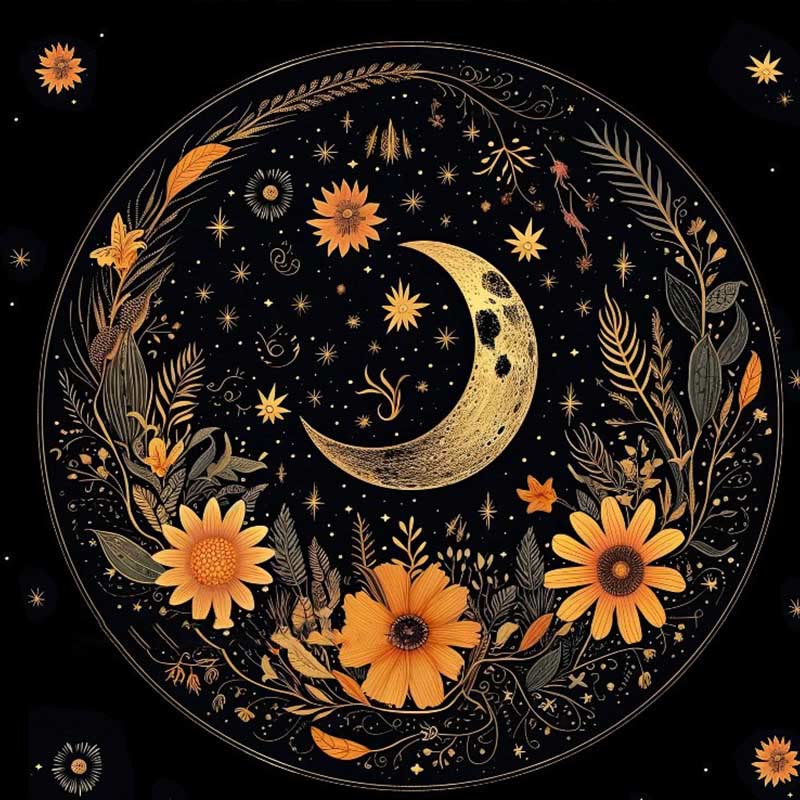 Tovaglia quadrata Olivenorma Chenille Wicca Moon Phase