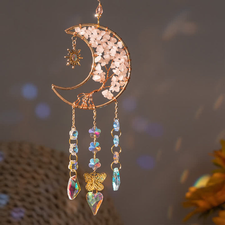 Olivenorma Rose Quartz Stella Luna Farfalla Acchiappasole Campanello a vento