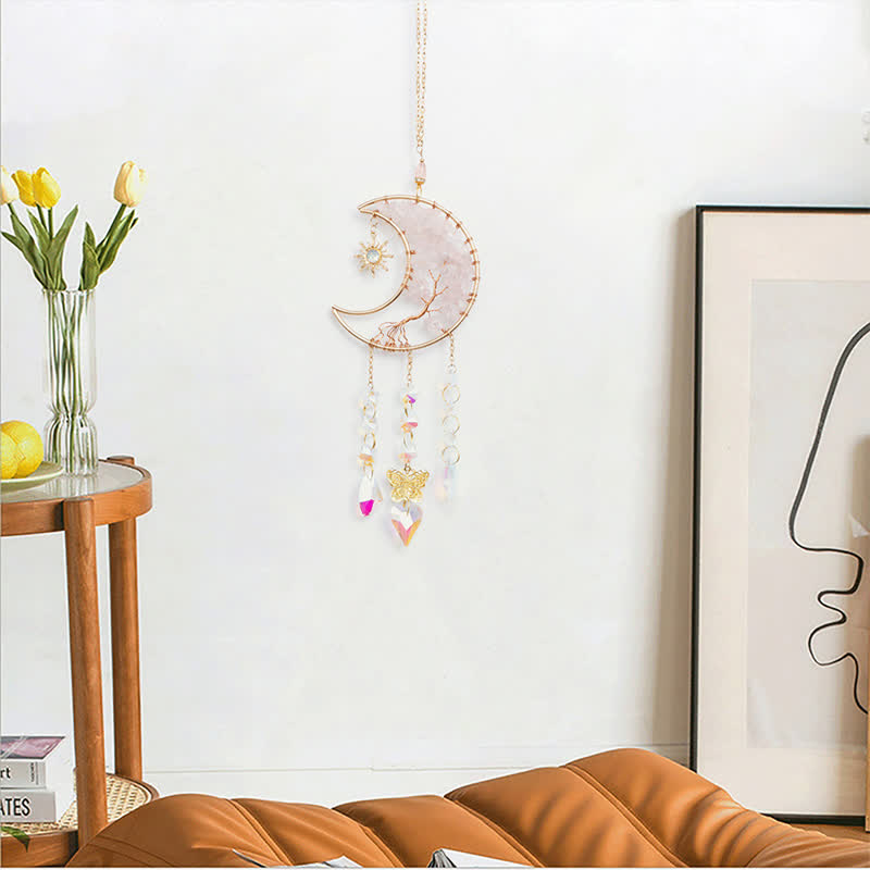 Olivenorma Rose Quartz Stella Luna Farfalla Acchiappasole Campanello a vento