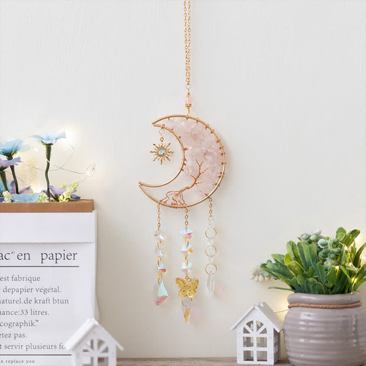 Olivenorma Rose Quartz Stella Luna Farfalla Acchiappasole Campanello a vento
