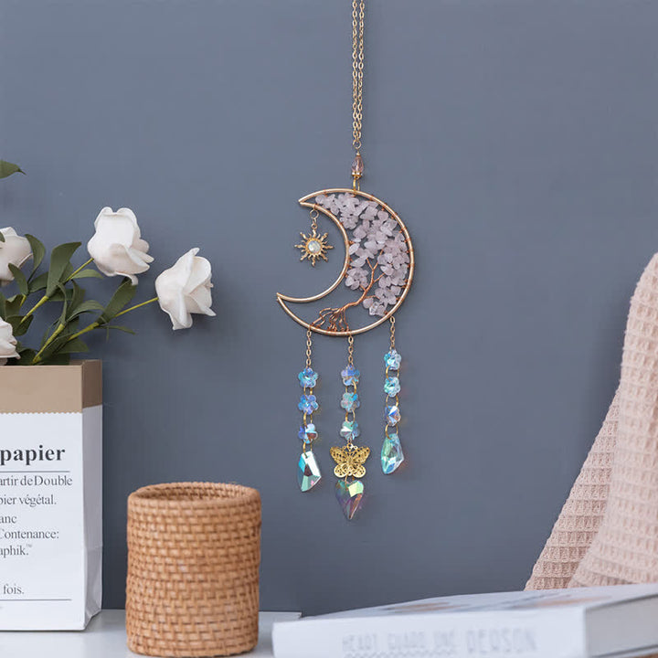 Olivenorma Rose Quartz Stella Luna Farfalla Acchiappasole Campanello a vento
