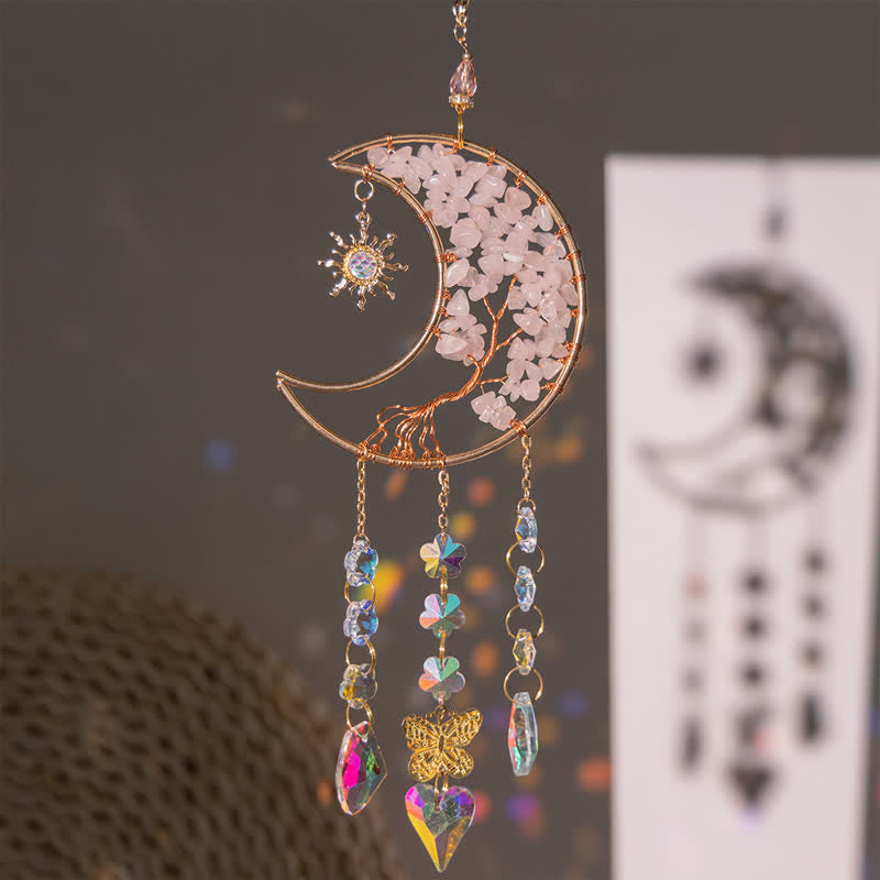 Olivenorma Rose Quartz Stella Luna Farfalla Acchiappasole Campanello a vento