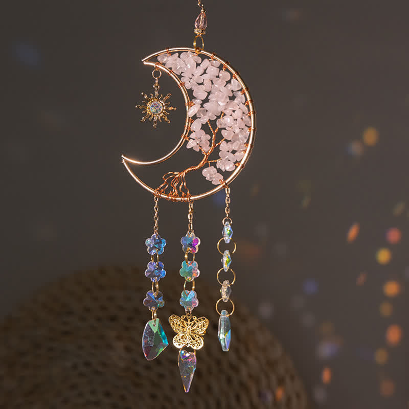 Olivenorma Rose Quartz Stella Luna Farfalla Acchiappasole Campanello a vento