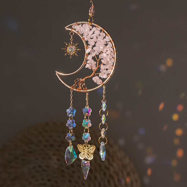 Olivenorma Rose Quartz Stella Luna Farfalla Acchiappasole Campanello a vento