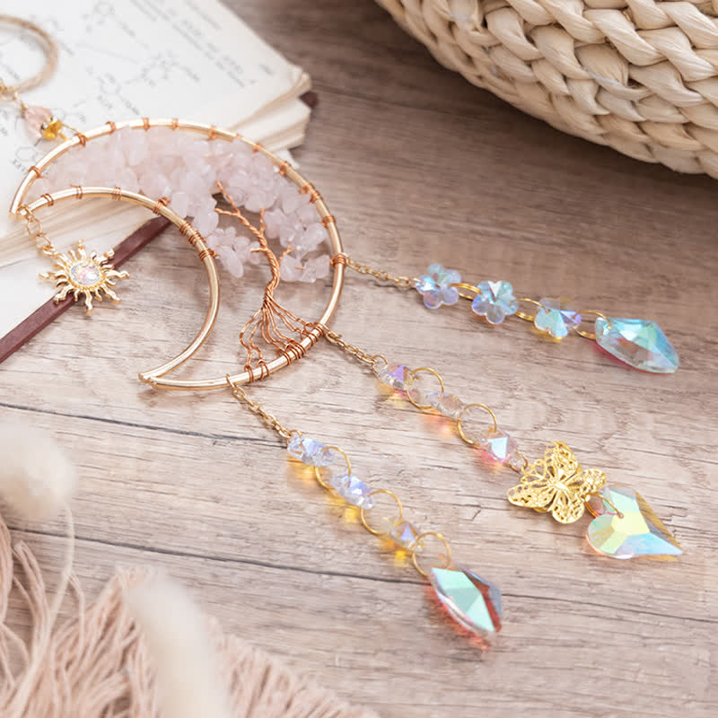Olivenorma Rose Quartz Stella Luna Farfalla Acchiappasole Campanello a vento