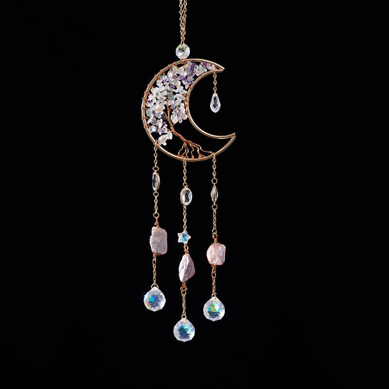 Ciondolo Olivenorma Fluorite Moon Suncatcher Campanello a vento