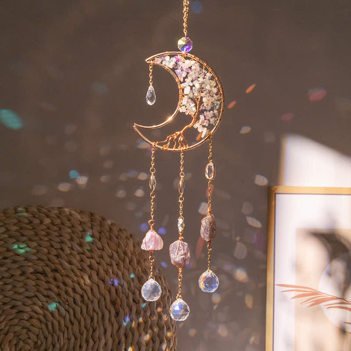Ciondolo Olivenorma Fluorite Moon Suncatcher Campanello a vento