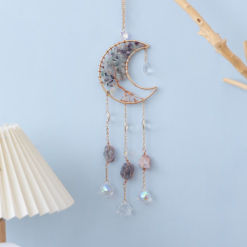 Ciondolo Olivenorma Fluorite Moon Suncatcher Campanello a vento