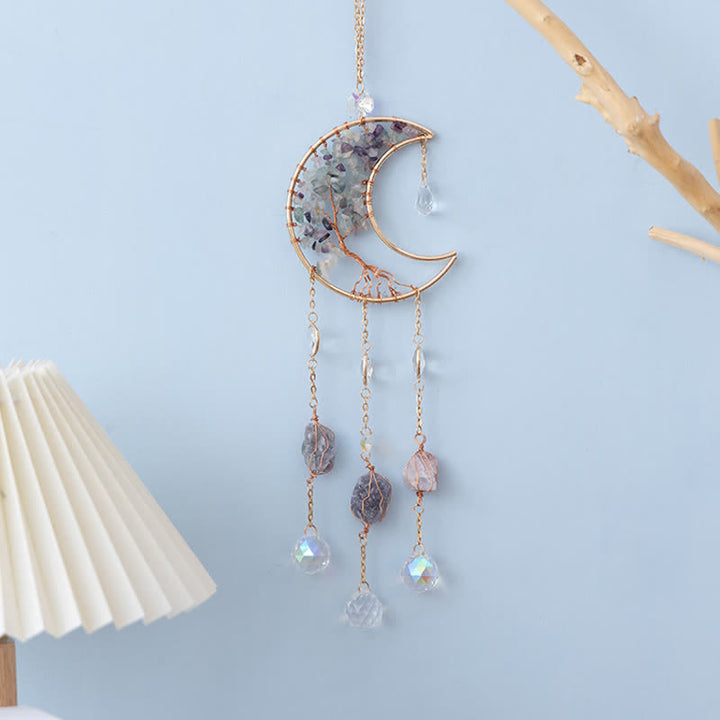 Ciondolo Olivenorma Fluorite Moon Suncatcher Campanello a vento