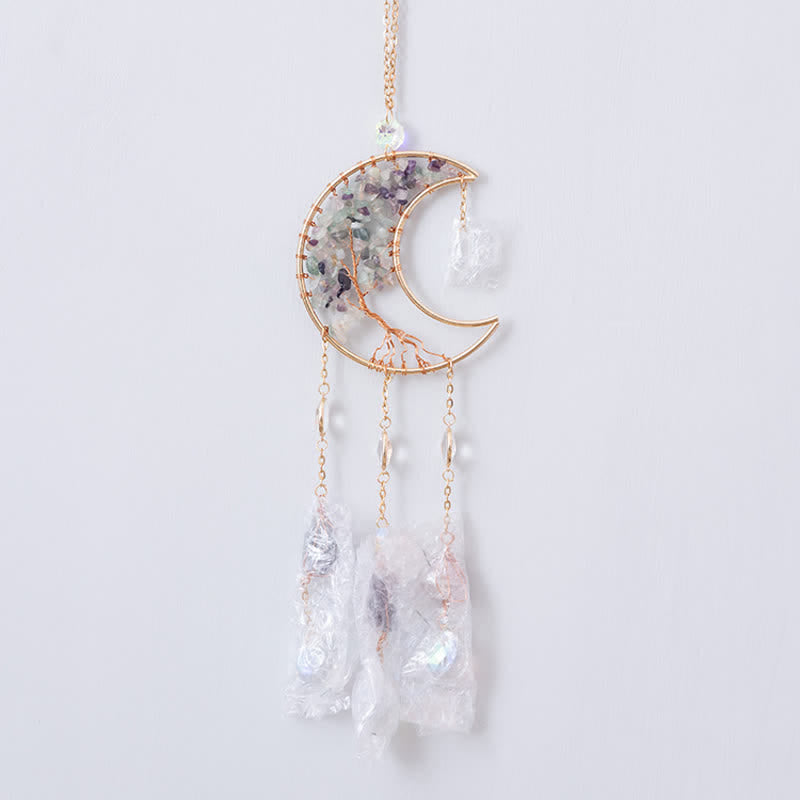 Ciondolo Olivenorma Fluorite Moon Suncatcher Campanello a vento