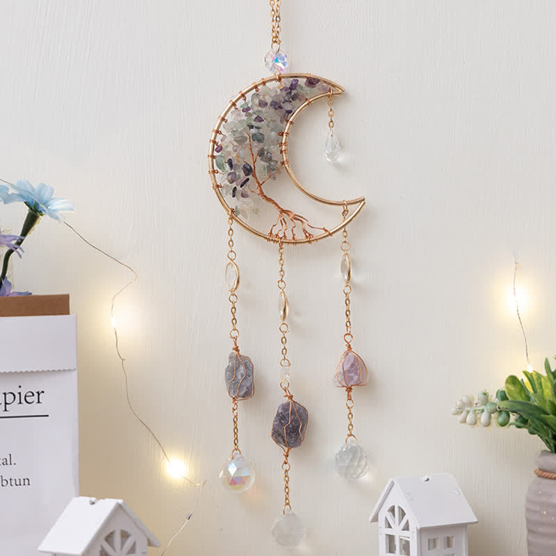 Ciondolo Olivenorma Fluorite Moon Suncatcher Campanello a vento
