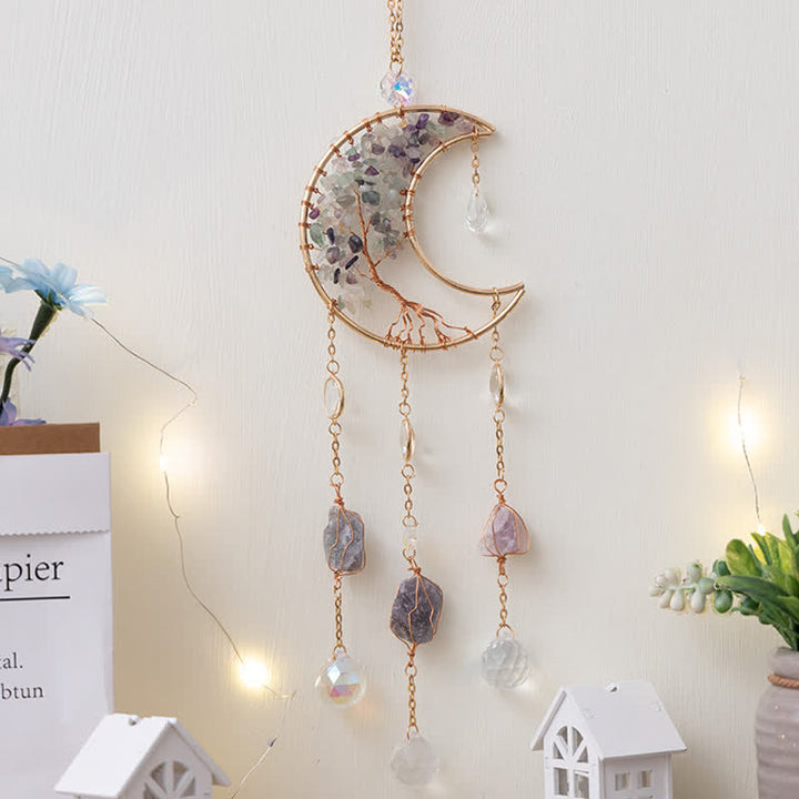 Ciondolo Olivenorma Fluorite Moon Suncatcher Campanello a vento