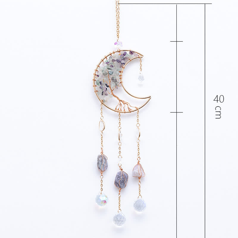 Ciondolo Olivenorma Fluorite Moon Suncatcher Campanello a vento