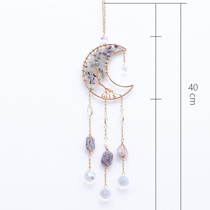 Ciondolo Olivenorma Fluorite Moon Suncatcher Campanello a vento