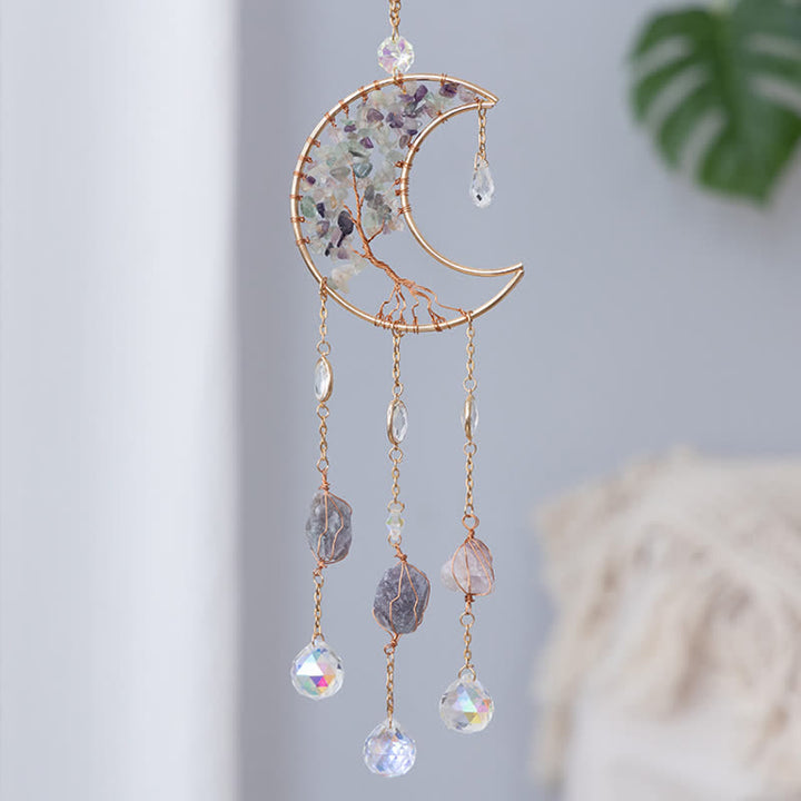 Ciondolo Olivenorma Fluorite Moon Suncatcher Campanello a vento