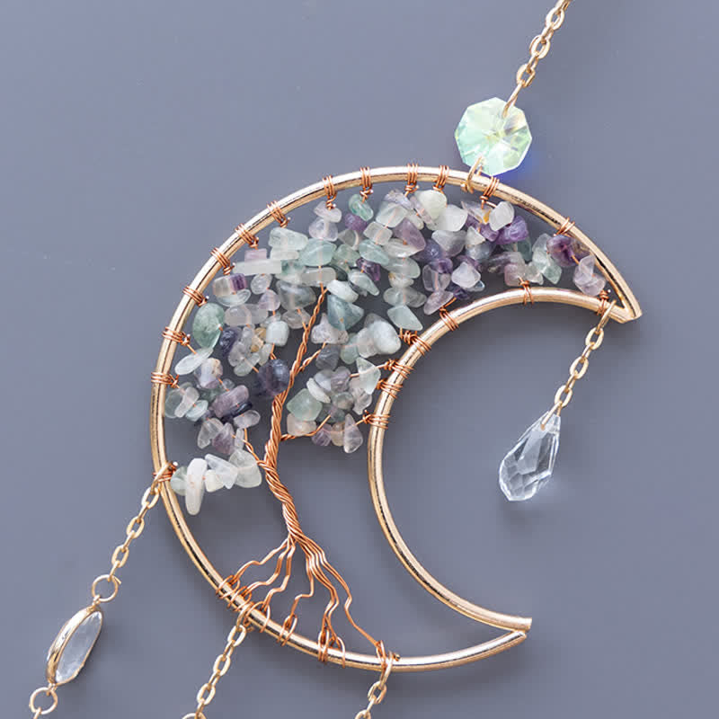 Ciondolo Olivenorma Fluorite Moon Suncatcher Campanello a vento