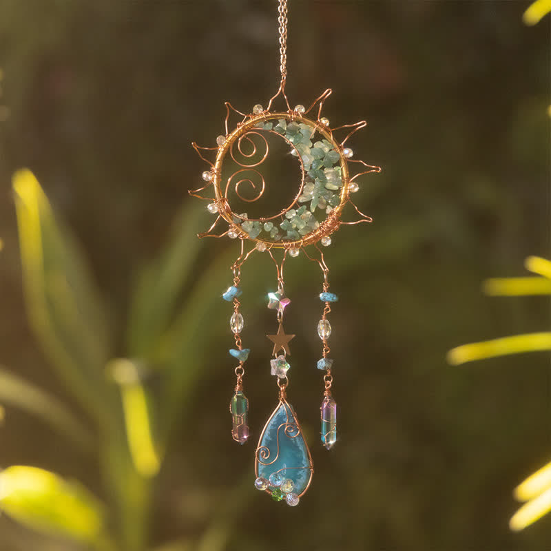Olivenorma Green Avventurina Sun Suncatcher Wind Chime a carica manuale 