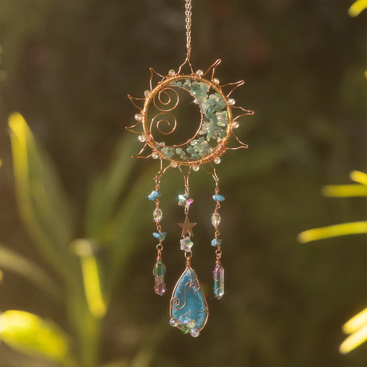 Olivenorma Green Avventurina Sun Suncatcher Wind Chime a carica manuale 