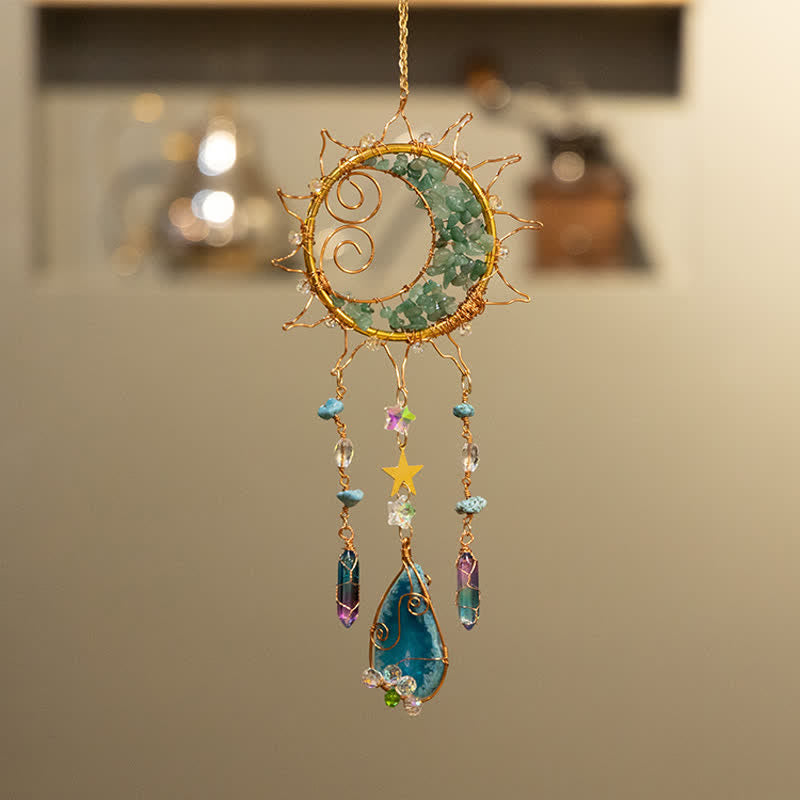 Olivenorma Green Avventurina Sun Suncatcher Wind Chime a carica manuale 