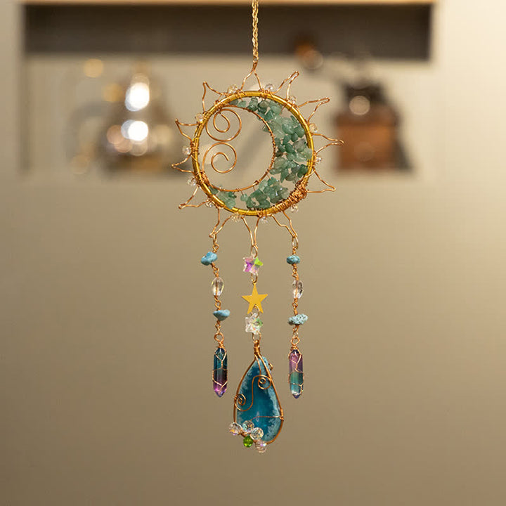 Olivenorma Green Avventurina Sun Suncatcher Wind Chime a carica manuale 