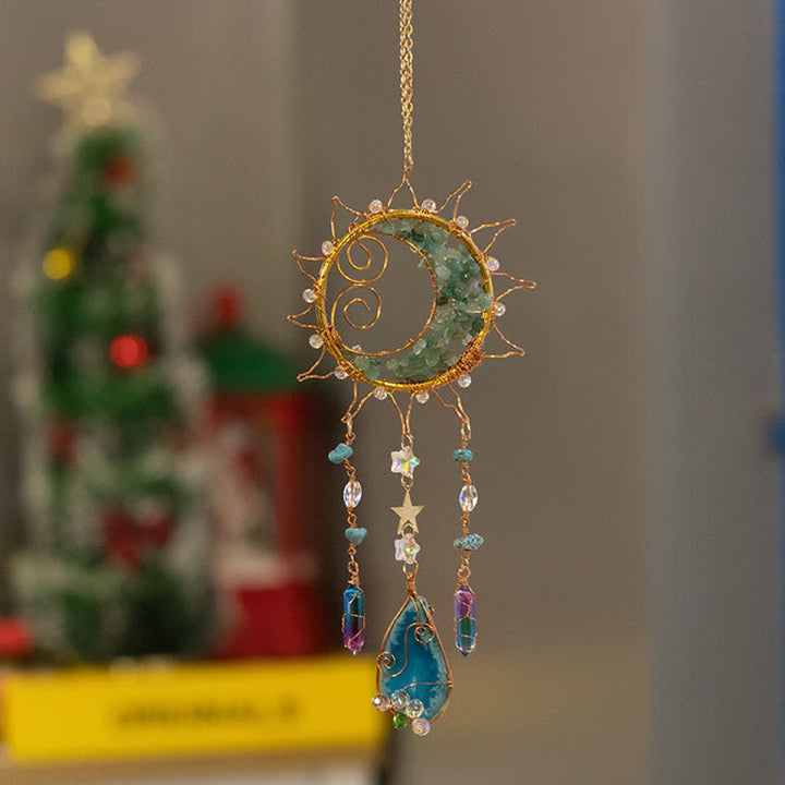 Olivenorma Green Avventurina Sun Suncatcher Wind Chime a carica manuale 