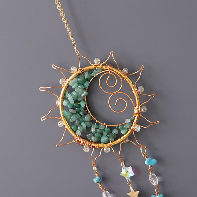 Olivenorma Green Avventurina Sun Suncatcher Wind Chime a carica manuale 