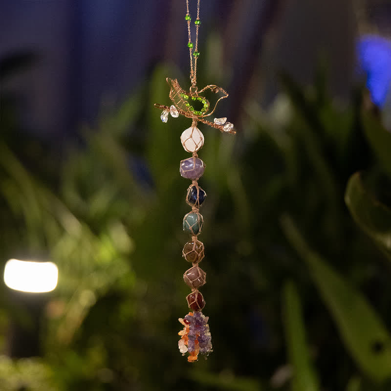 Olivenorma Chakra Stone intrecciato uccello ciondolo campanella a vento